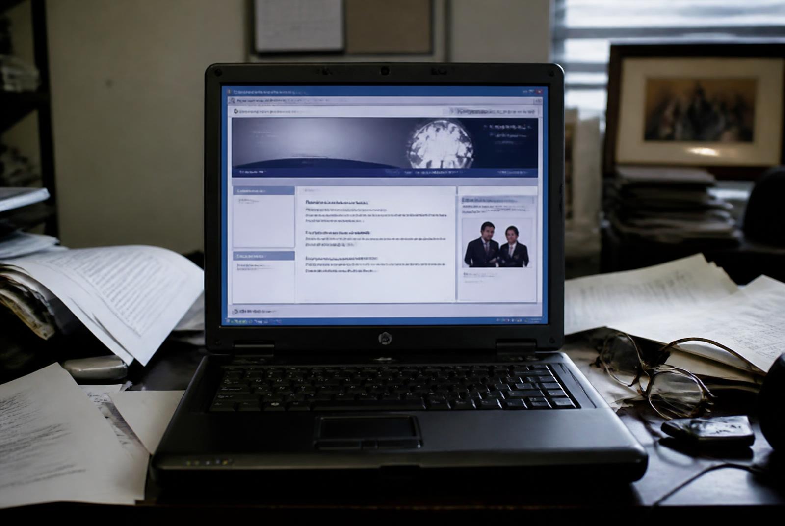 Dated do-it-yourself template website on an old laptop in a cluttered office