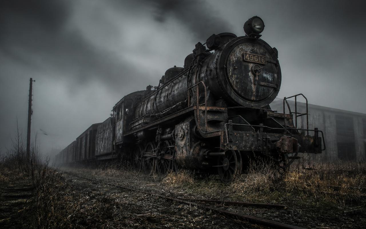Rusted abandoned steam locomotive in fog — the old way of building websites